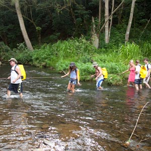 Group crossing river